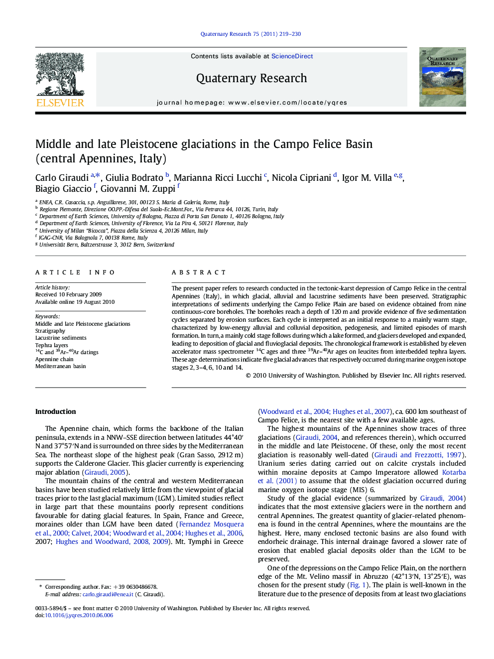 Middle and late Pleistocene glaciations in the Campo Felice Basin (central Apennines, Italy)