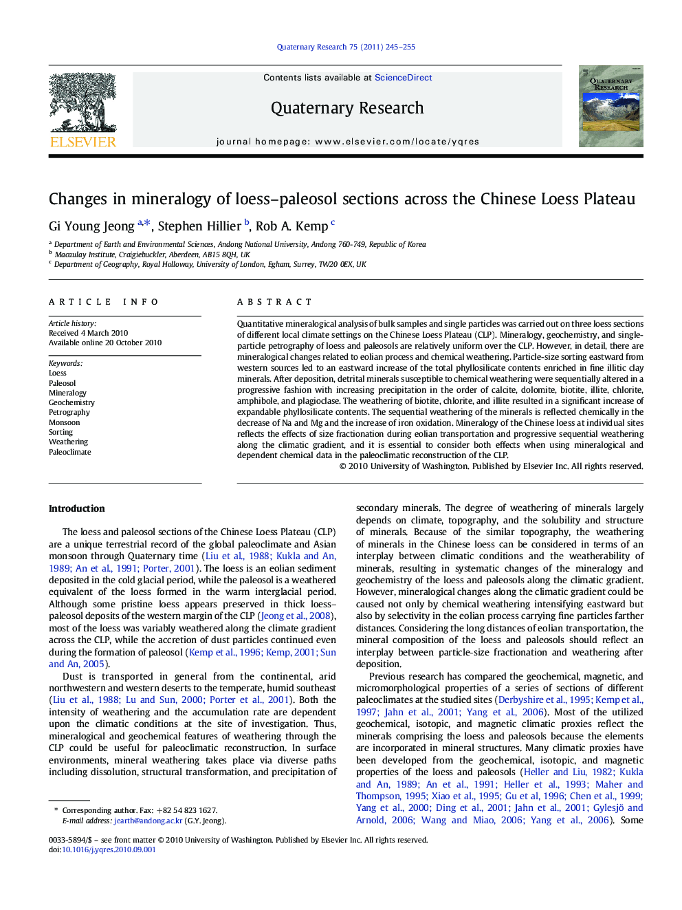 Changes in mineralogy of loess-paleosol sections across the Chinese Loess Plateau