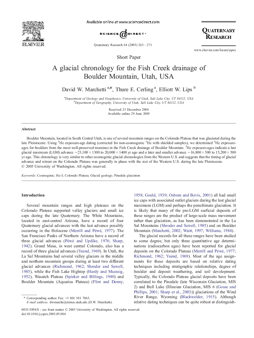 A glacial chronology for the Fish Creek drainage of Boulder Mountain, Utah, USA