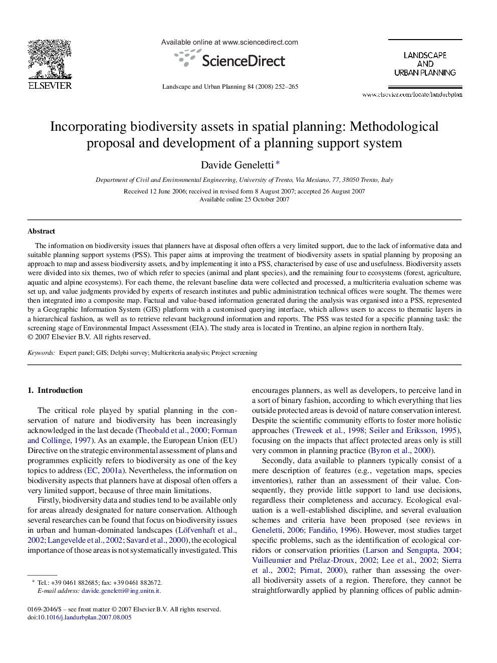 Incorporating biodiversity assets in spatial planning: Methodological proposal and development of a planning support system