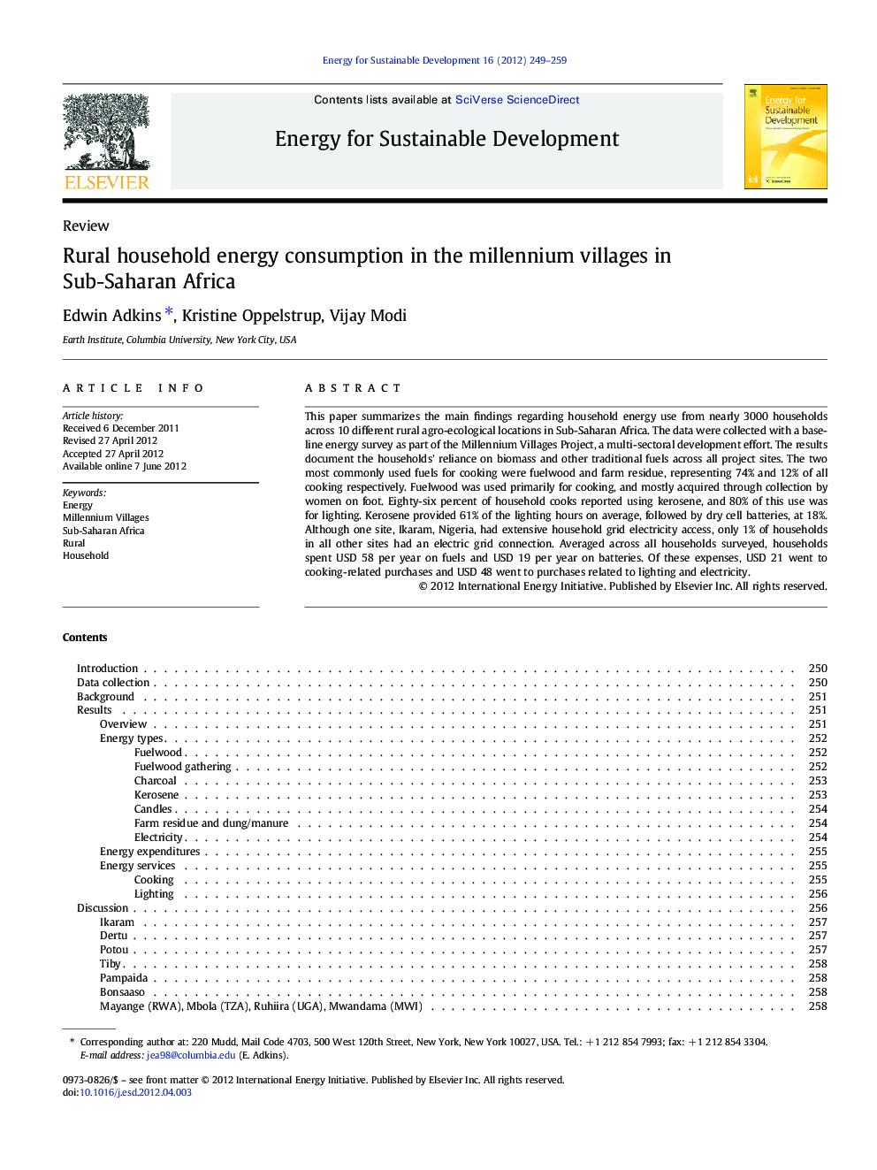 Rural household energy consumption in the millennium villages in Sub-Saharan Africa