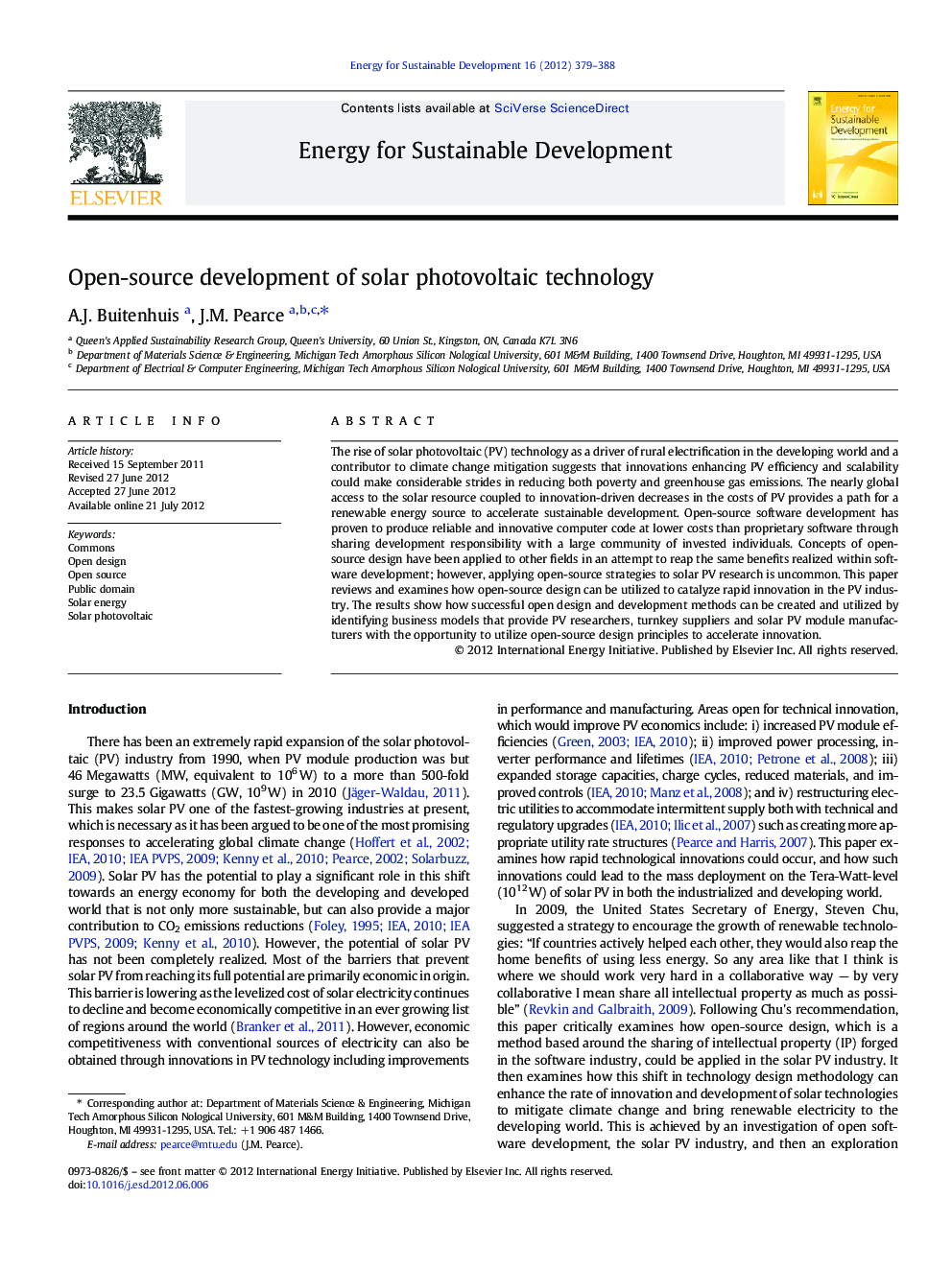 Open-source development of solar photovoltaic technology