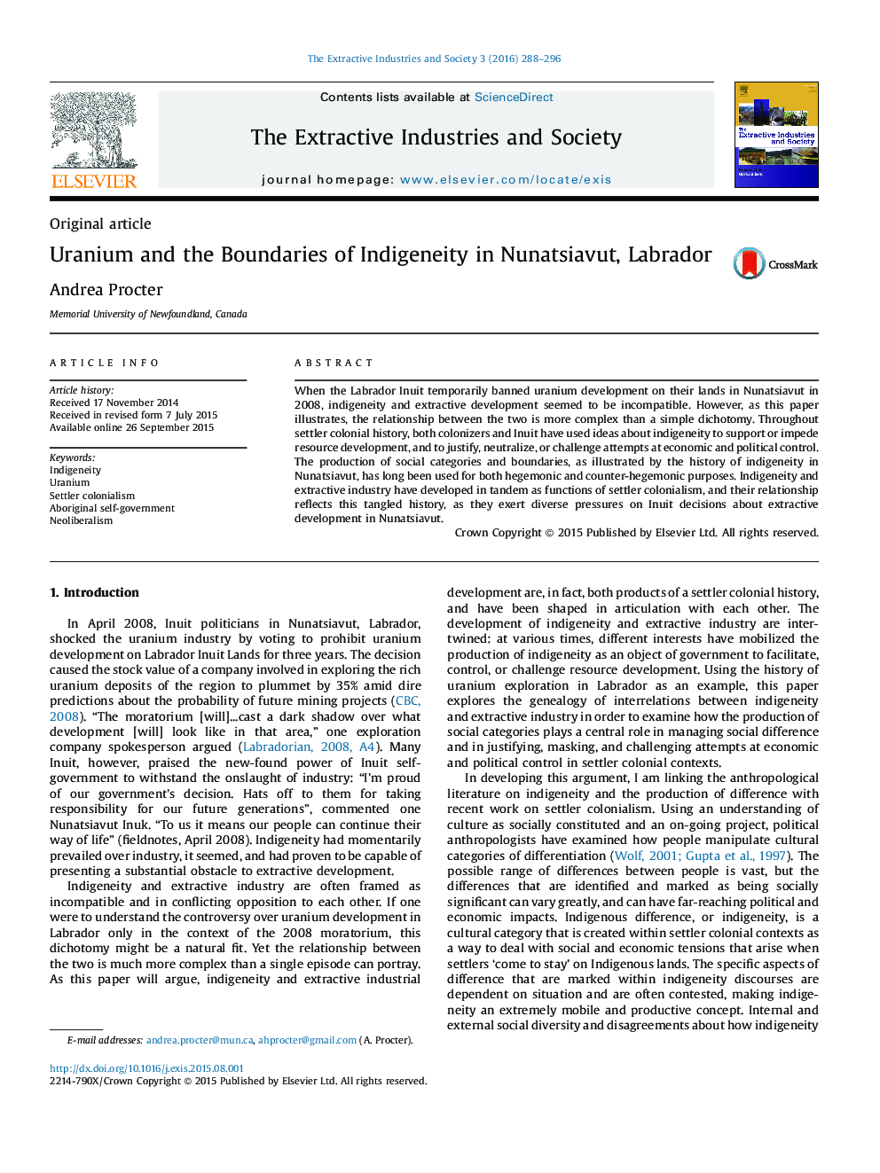 Uranium and the Boundaries of Indigeneity in Nunatsiavut, Labrador