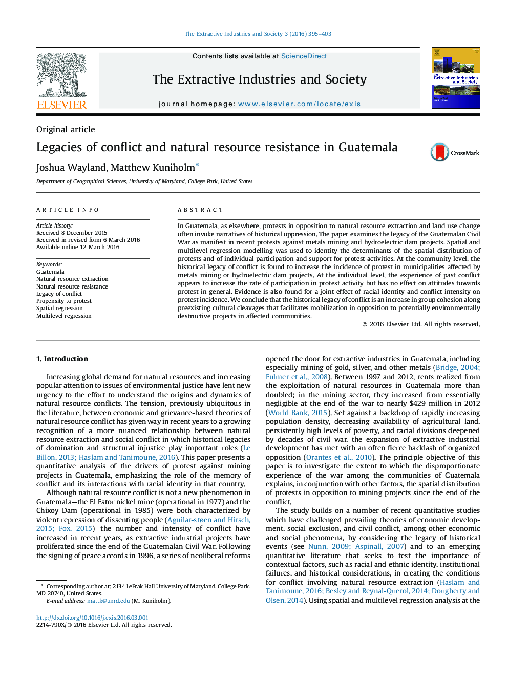 Legacies of conflict and natural resource resistance in Guatemala