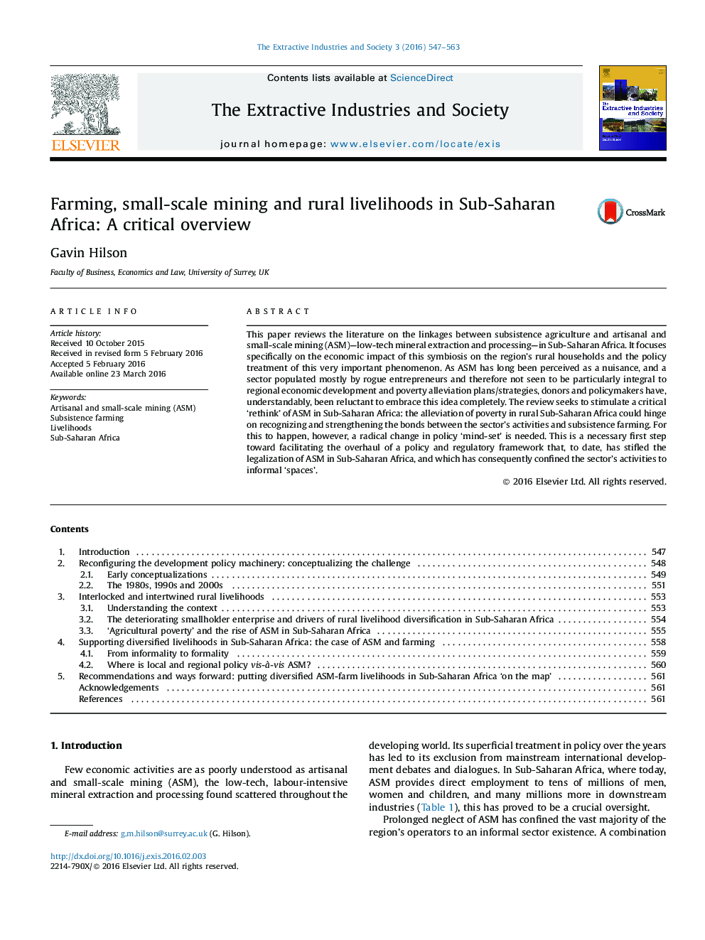 Farming, small-scale mining and rural livelihoods in Sub-Saharan Africa: A critical overview