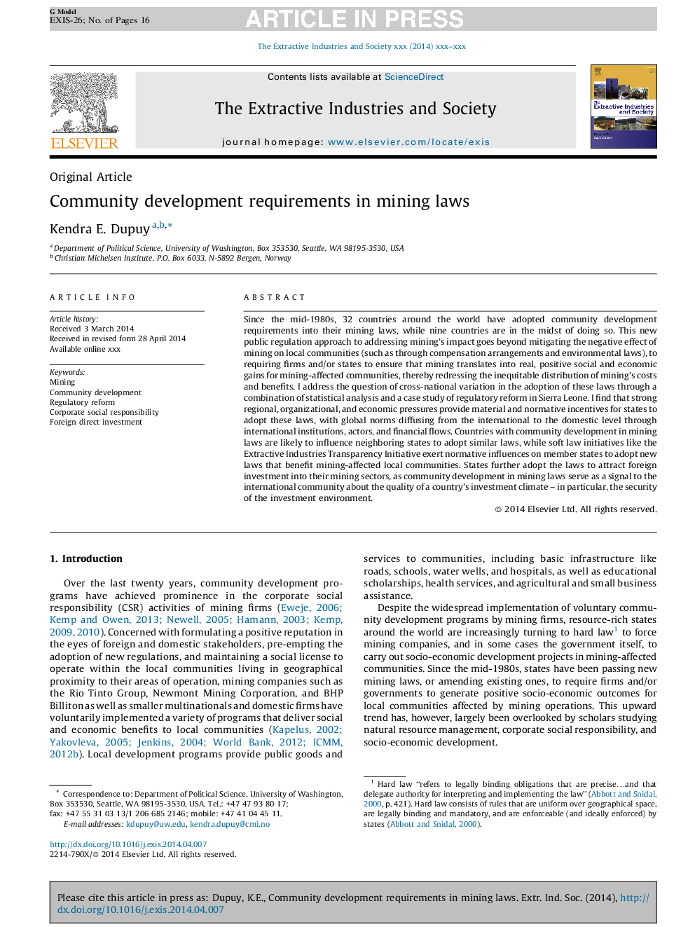 Community development requirements in mining laws