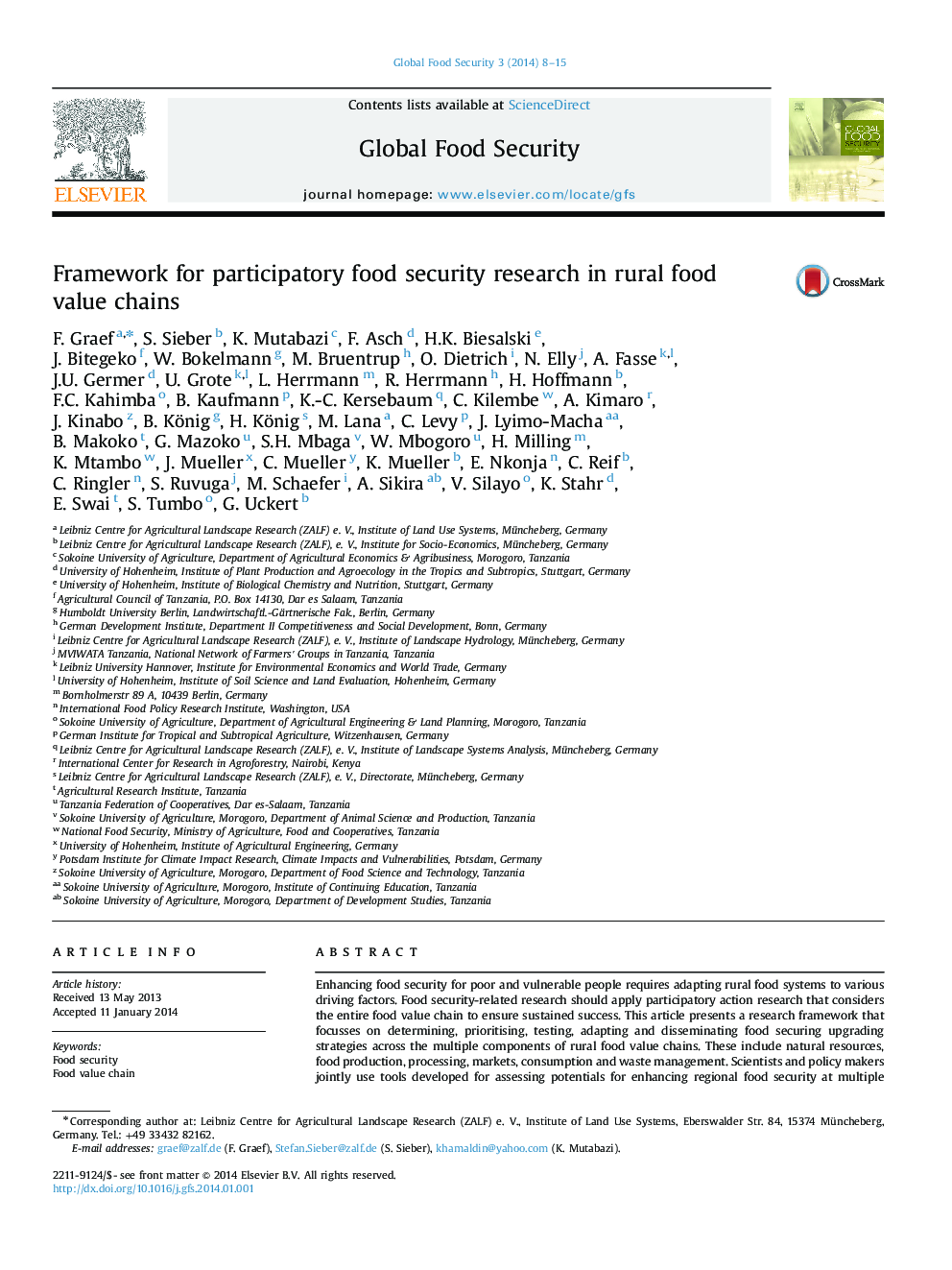 Framework for participatory food security research in rural food value chains