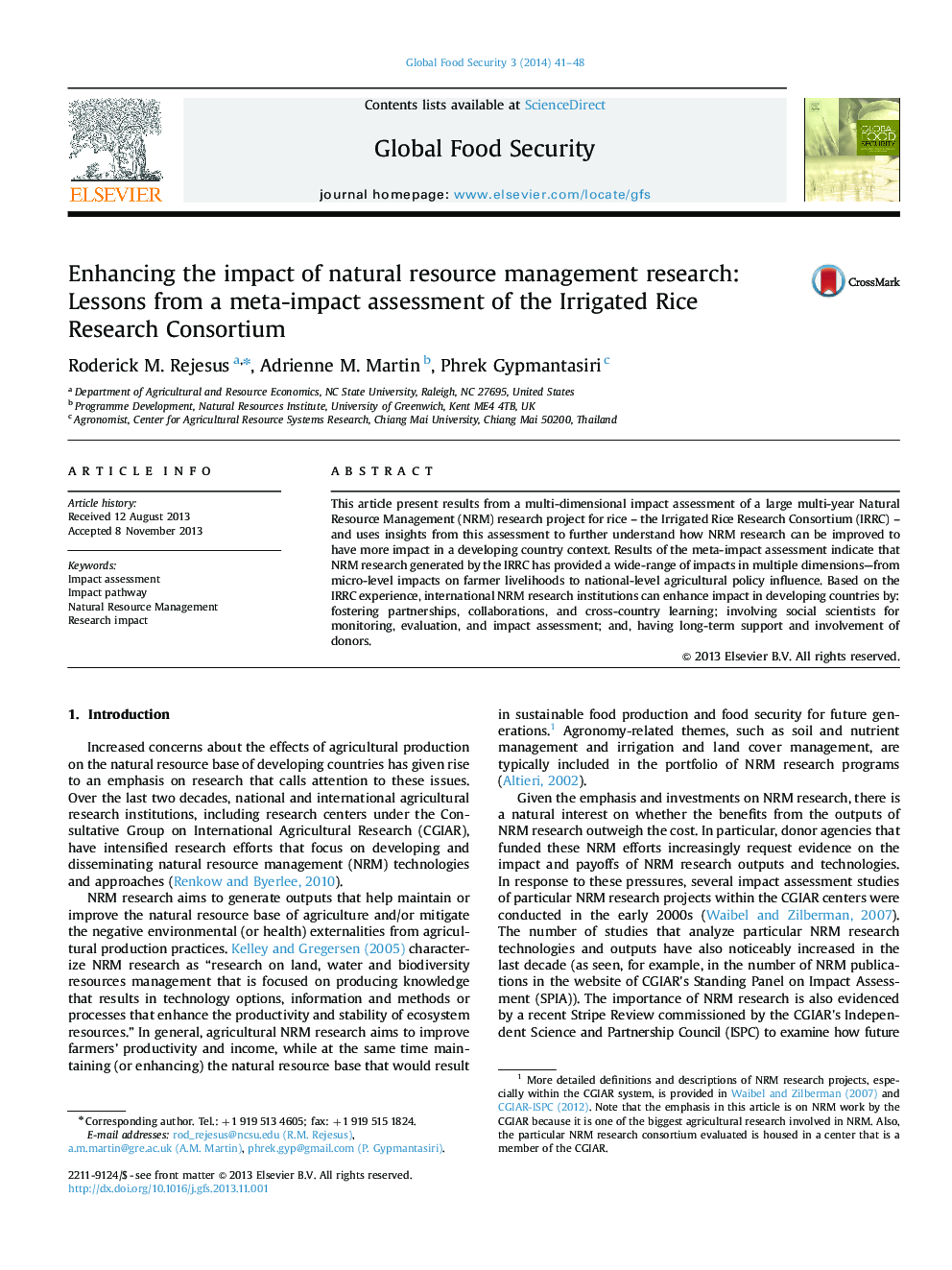 Enhancing the impact of natural resource management research: Lessons from a meta-impact assessment of the Irrigated Rice Research Consortium