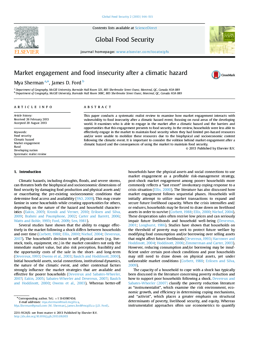 Market engagement and food insecurity after a climatic hazard