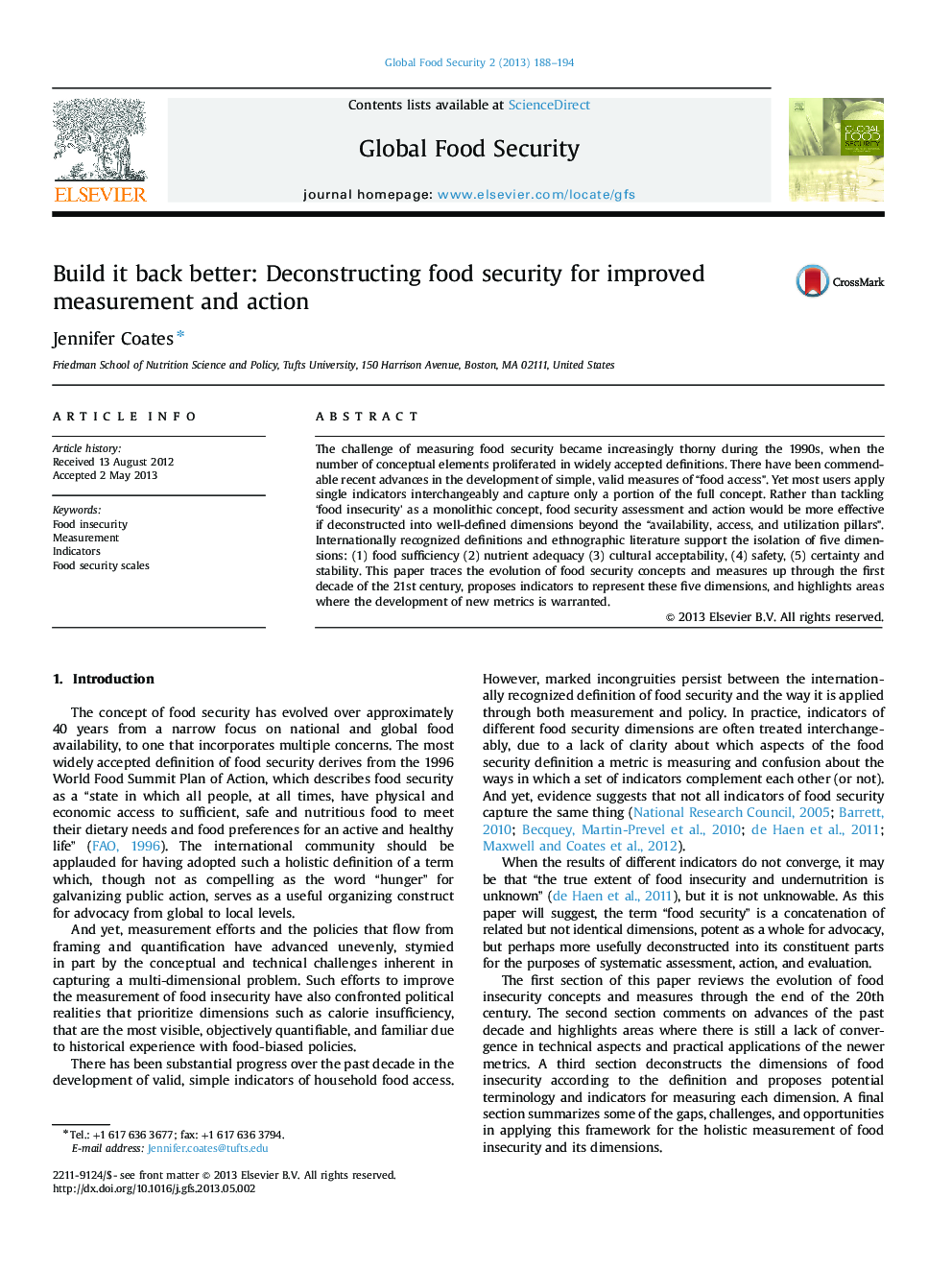 Build it back better: Deconstructing food security for improved measurement and action