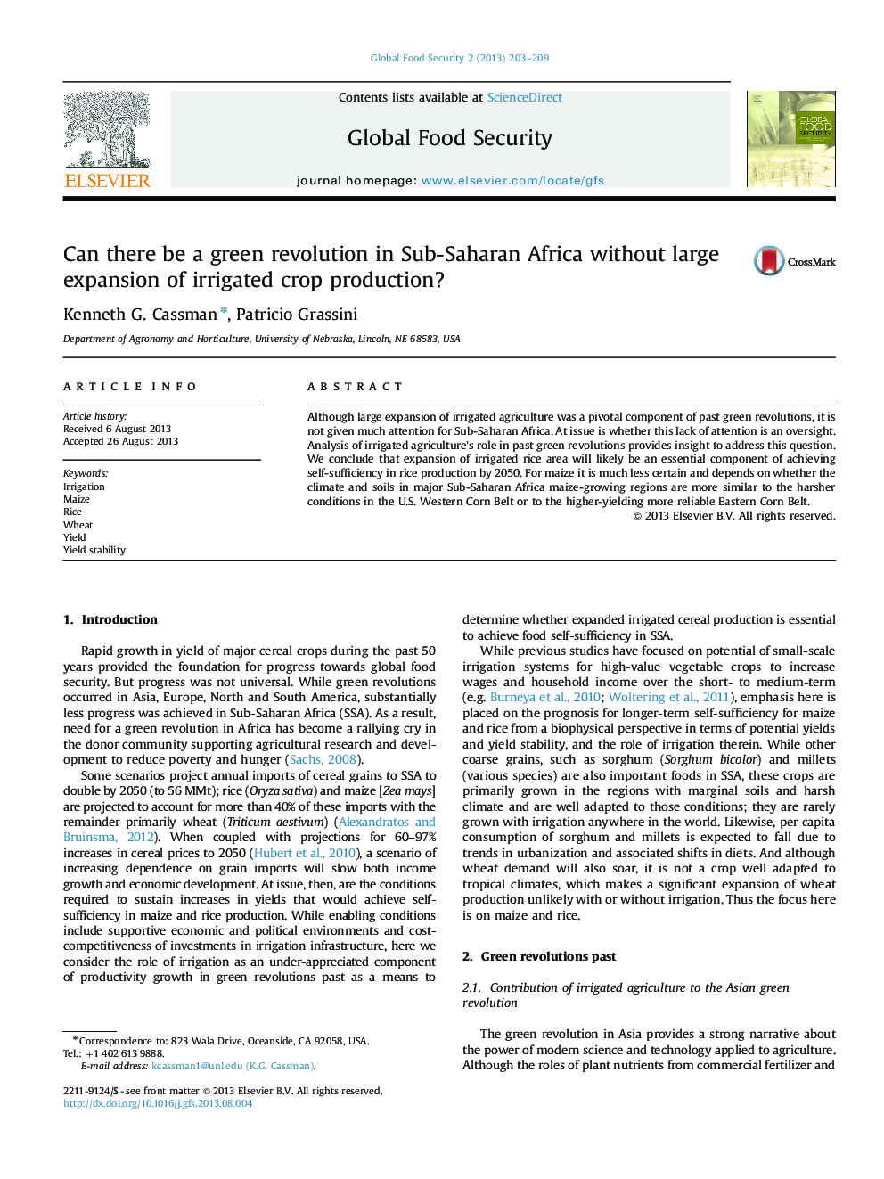 Can there be a green revolution in Sub-Saharan Africa without large expansion of irrigated crop production?