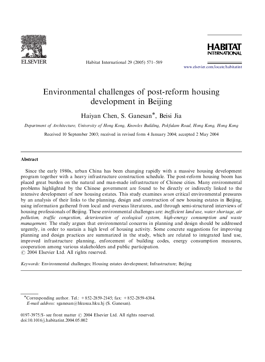 Environmental challenges of post-reform housing development in Beijing