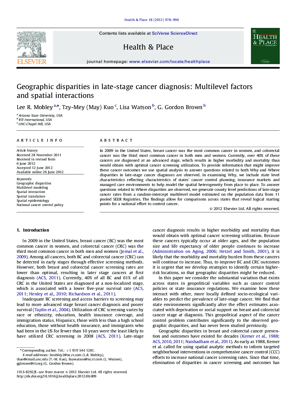 Geographic disparities in late-stage cancer diagnosis: Multilevel factors and spatial interactions