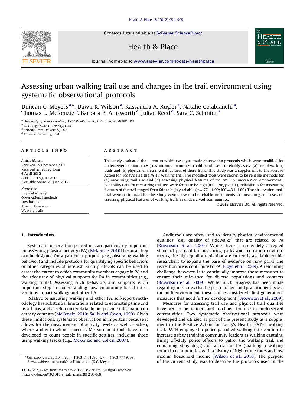 Assessing urban walking trail use and changes in the trail environment using systematic observational protocols