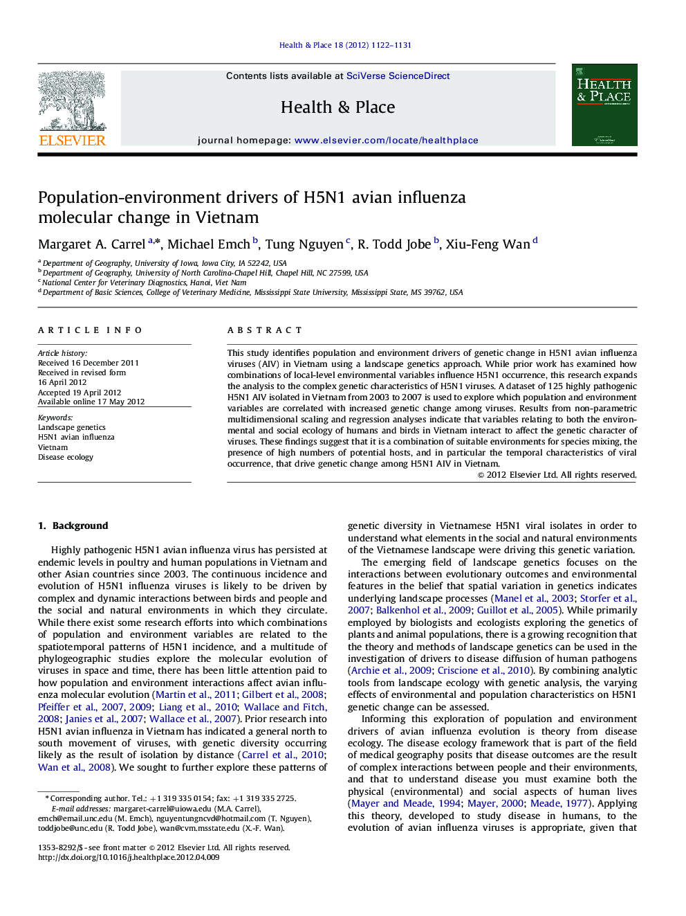 Population-environment drivers of H5N1 avian influenza molecular change in Vietnam