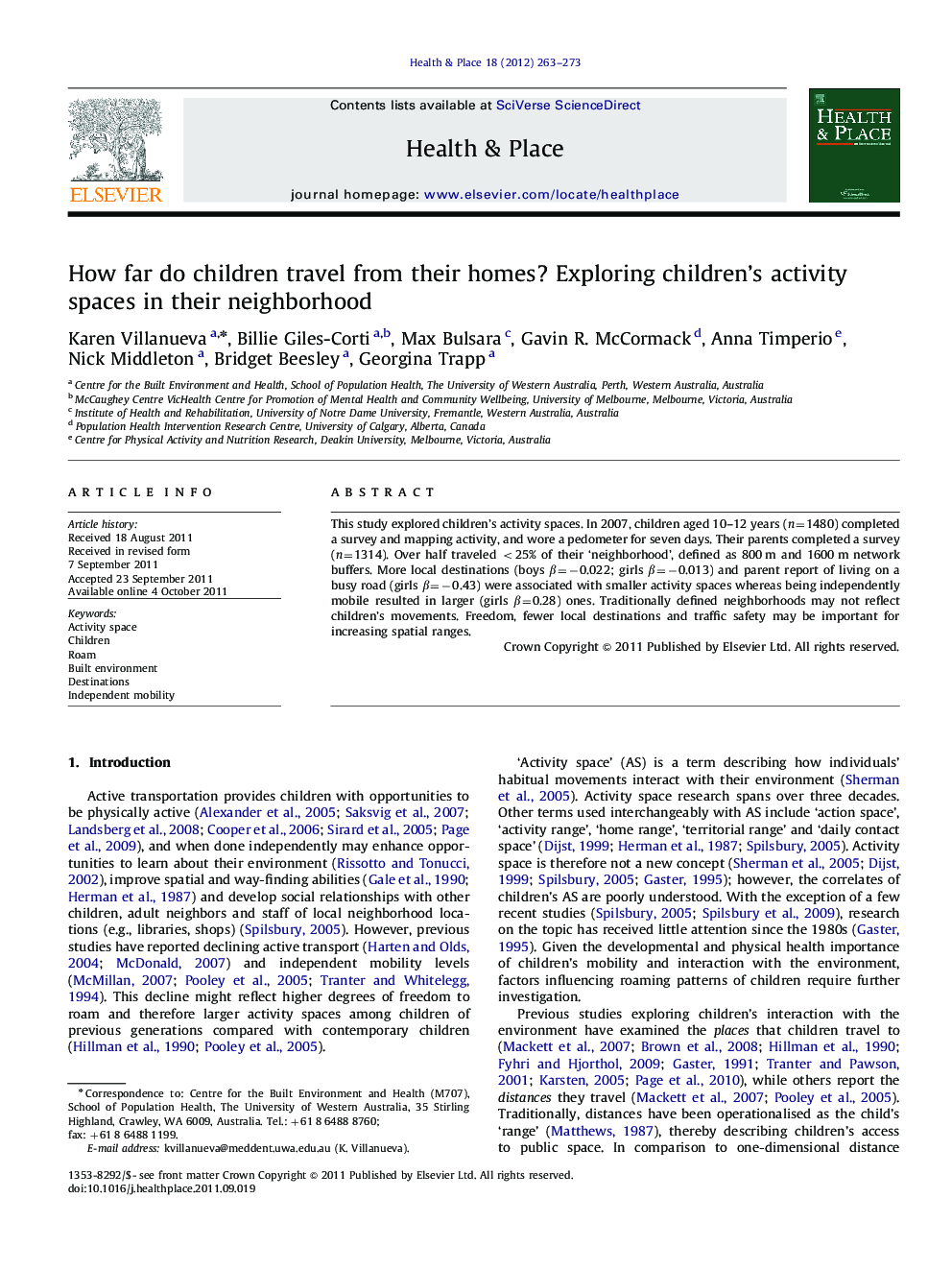 How far do children travel from their homes? Exploring children's activity spaces in their neighborhood