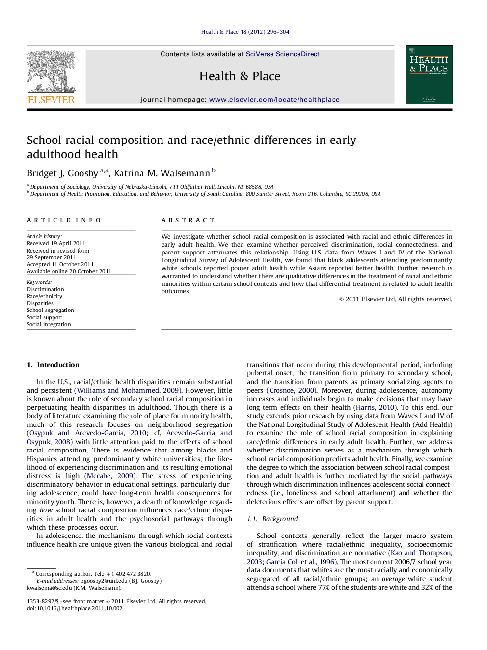 School racial composition and race/ethnic differences in early adulthood health