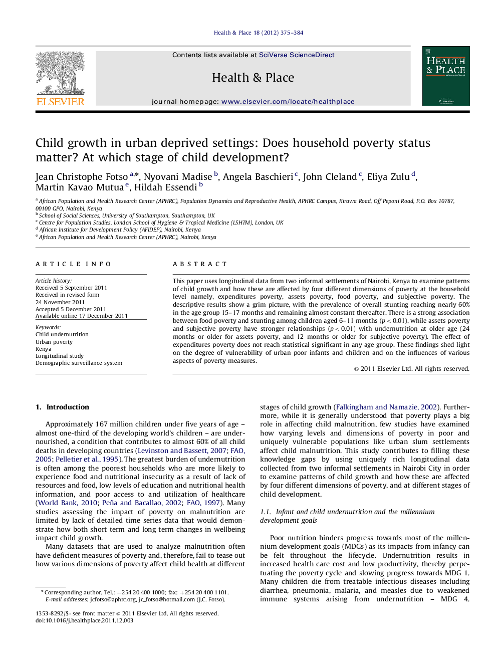 Child growth in urban deprived settings: Does household poverty status matter? At which stage of child development?