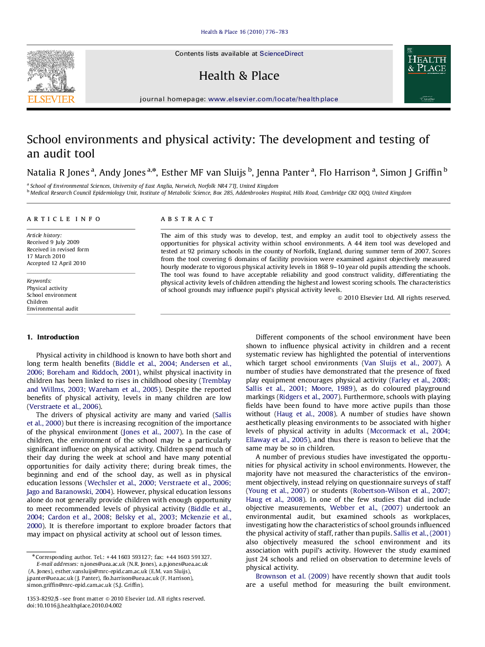 School environments and physical activity: The development and testing of an audit tool