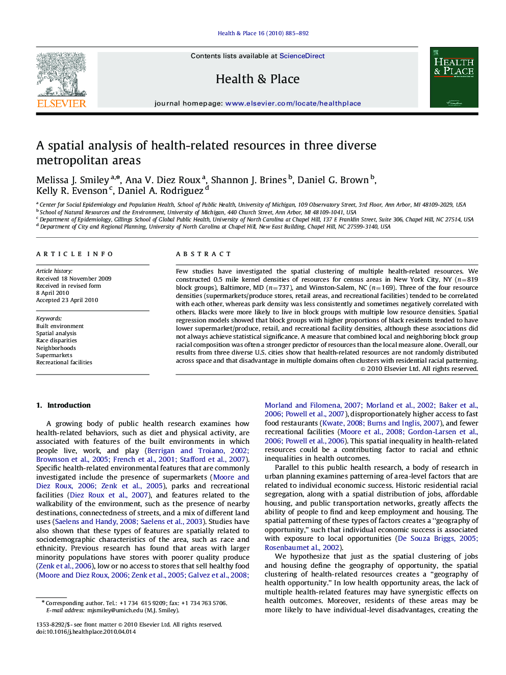 A spatial analysis of health-related resources in three diverse metropolitan areas