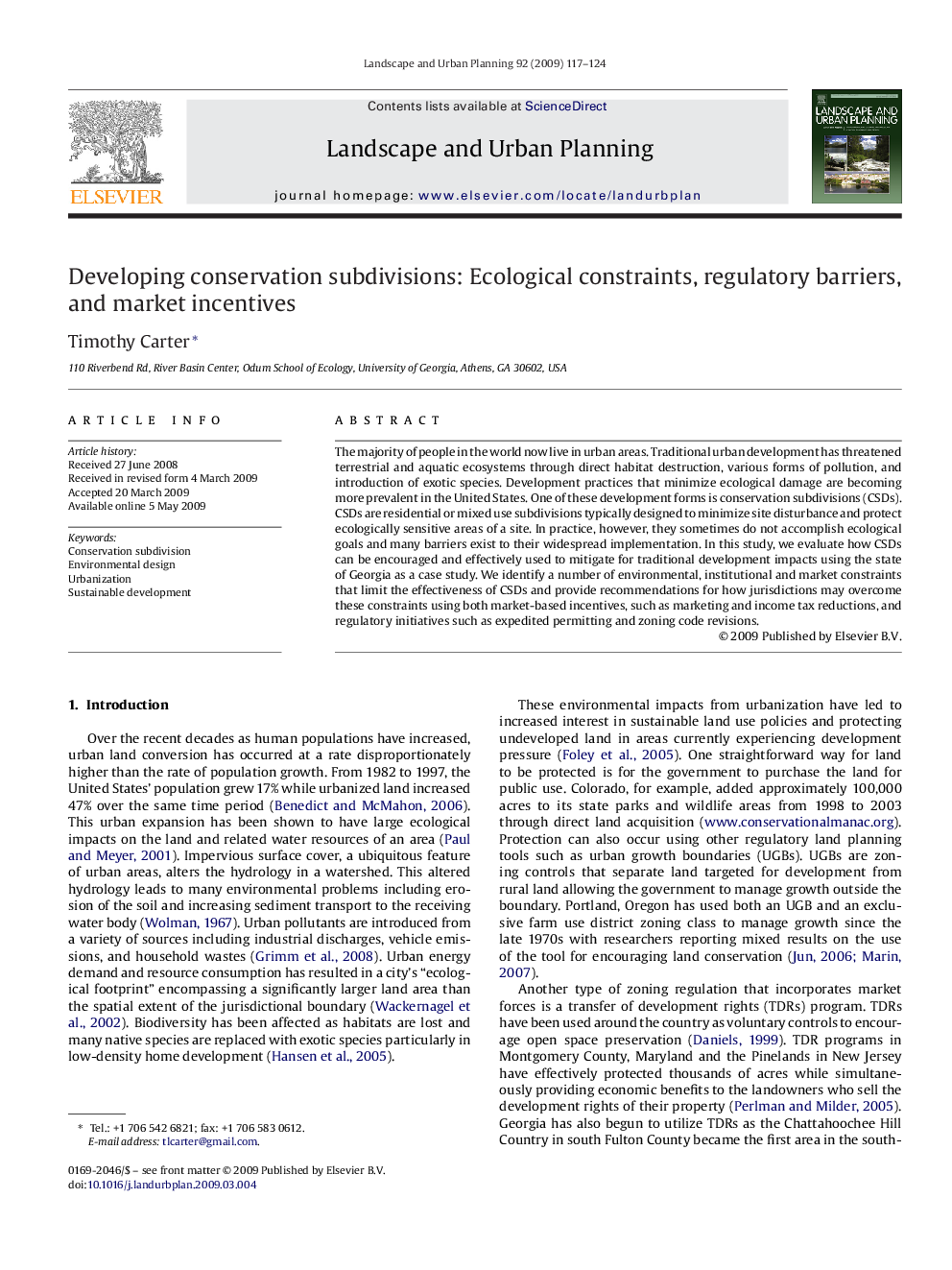 Developing conservation subdivisions: Ecological constraints, regulatory barriers, and market incentives