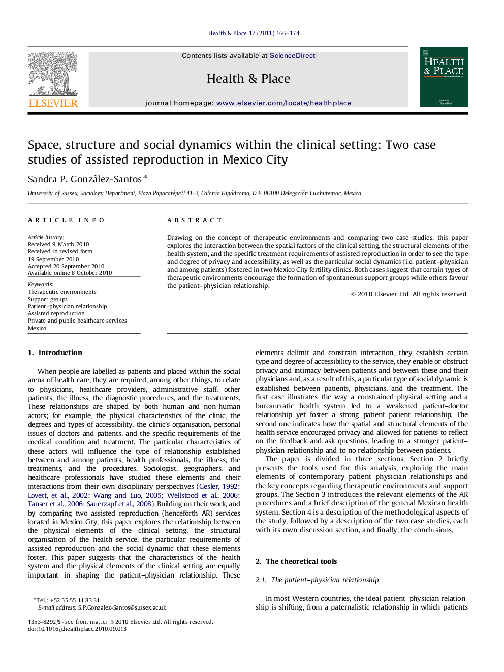 Space, structure and social dynamics within the clinical setting: Two case studies of assisted reproduction in Mexico City