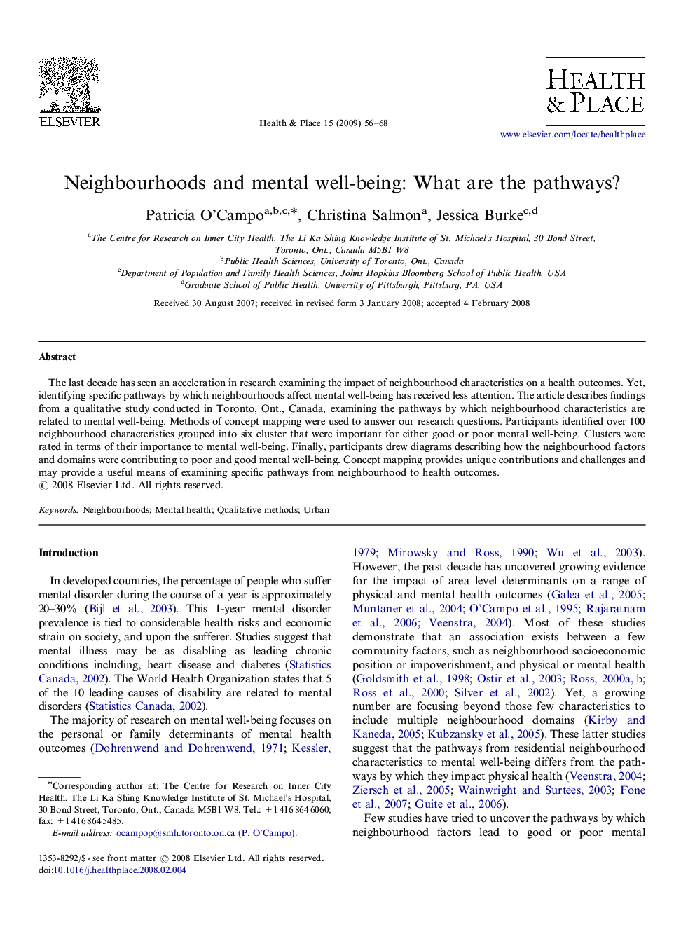 Neighbourhoods and mental well-being: What are the pathways?