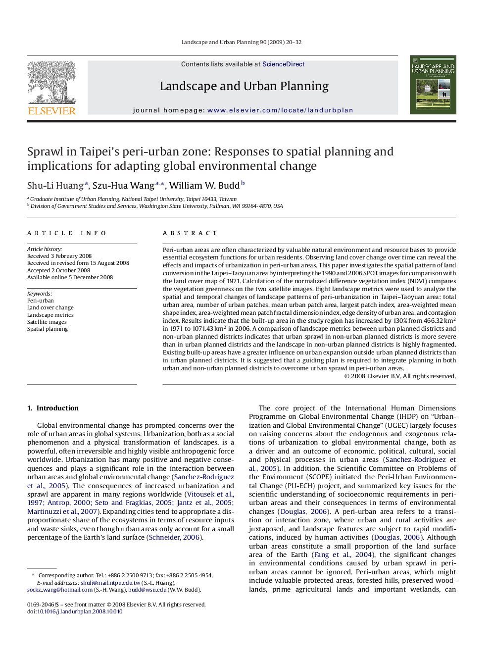 Sprawl in Taipei’s peri-urban zone: Responses to spatial planning and implications for adapting global environmental change