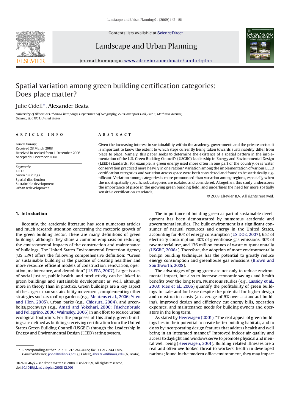 Spatial variation among green building certification categories: Does place matter?