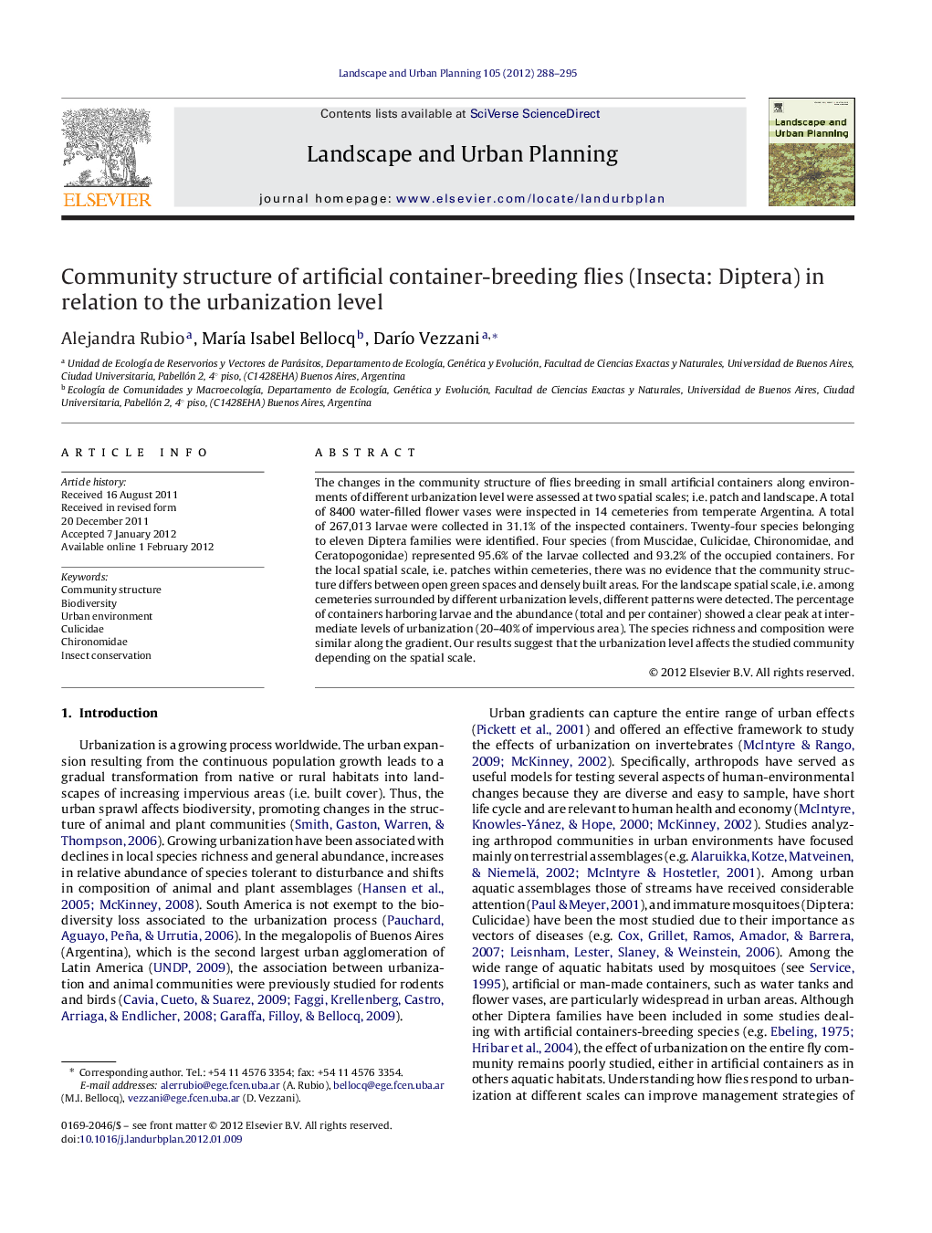 Community structure of artificial container-breeding flies (Insecta: Diptera) in relation to the urbanization level