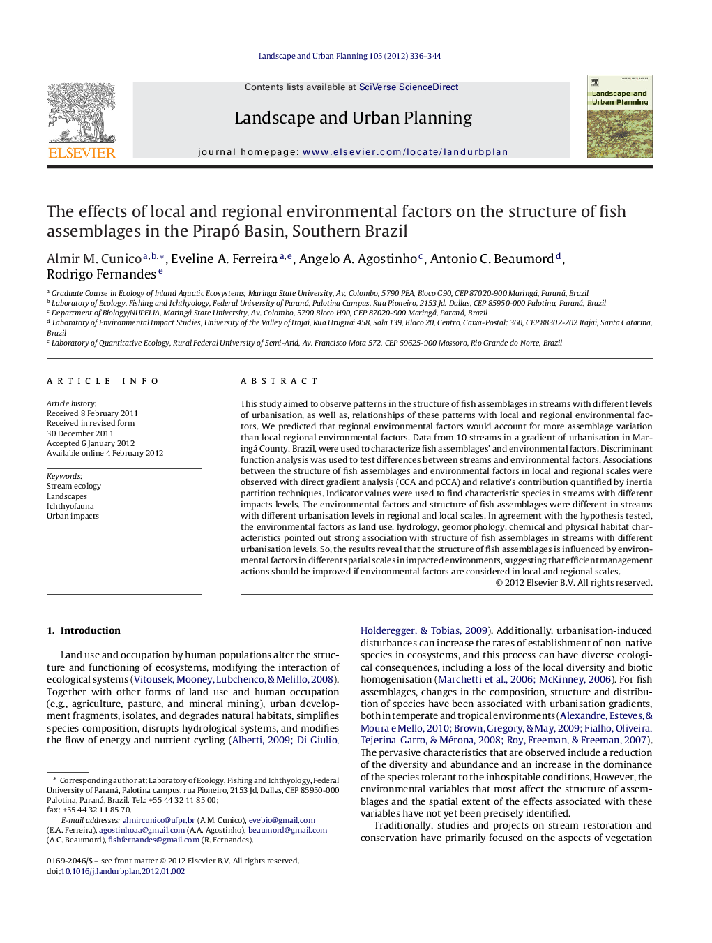 The effects of local and regional environmental factors on the structure of fish assemblages in the Pirapó Basin, Southern Brazil