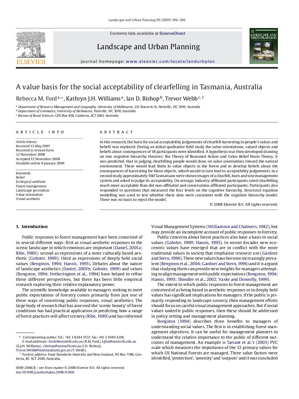 A value basis for the social acceptability of clearfelling in Tasmania, Australia