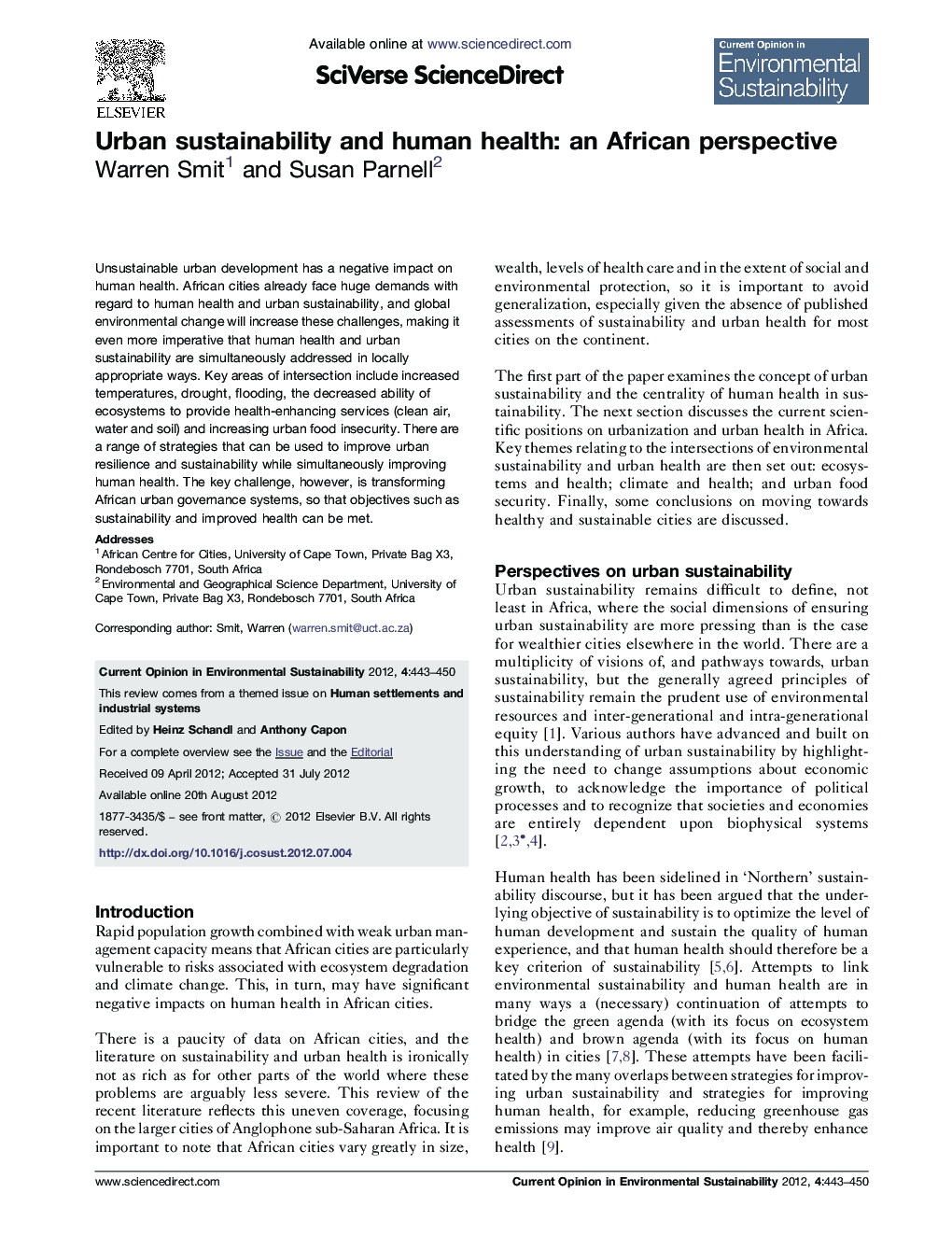 Urban sustainability and human health: an African perspective