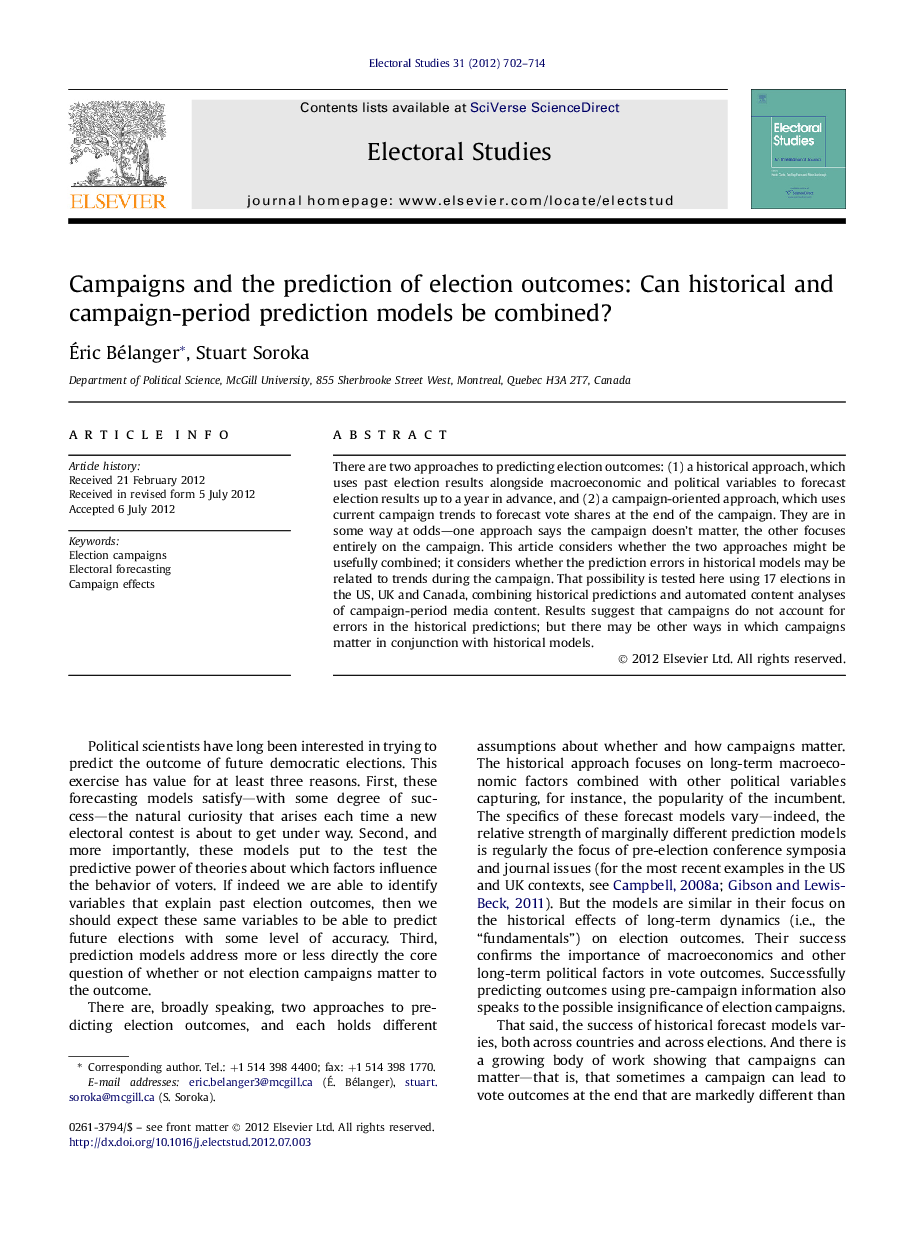 Campaigns and the prediction of election outcomes: Can historical and campaign-period prediction models be combined?