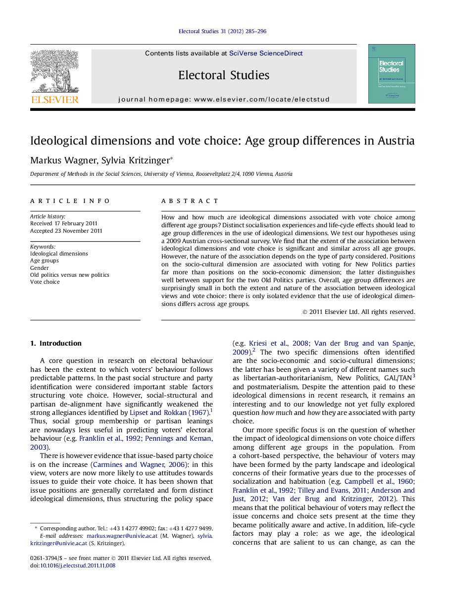 Ideological dimensions and vote choice: Age group differences in Austria