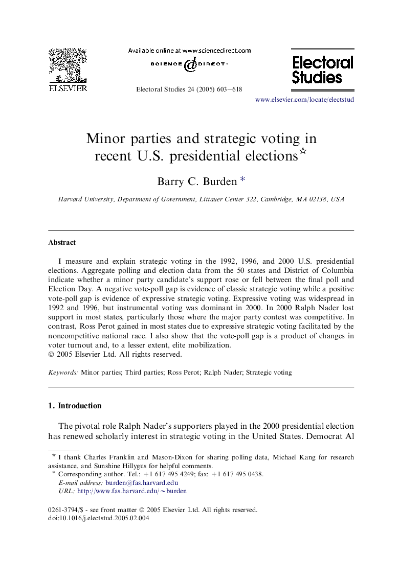 Minor parties and strategic voting in recent U.S. presidential elections
