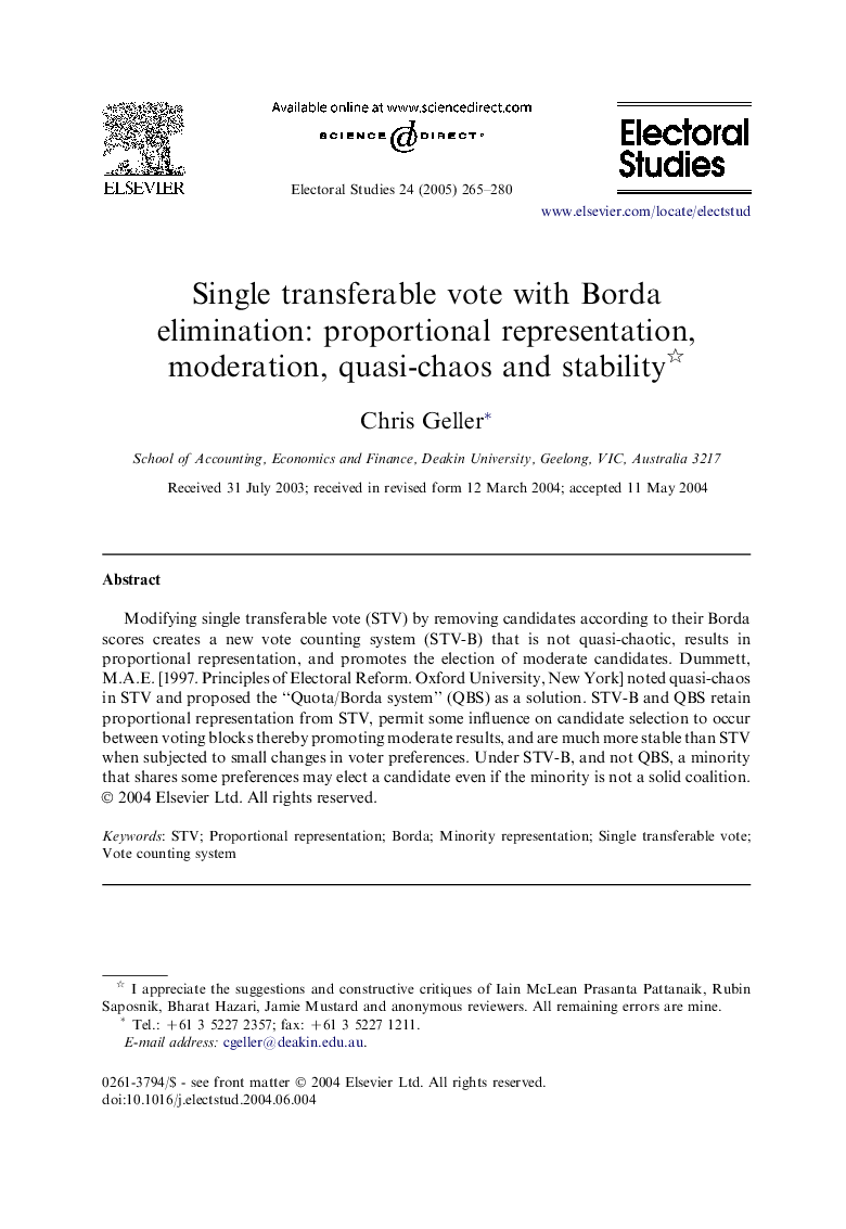 Single transferable vote with Borda elimination: proportional representation, moderation, quasi-chaos and stability