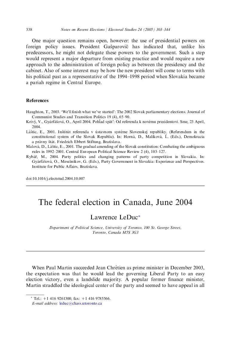 The federal election in Canada, June 2004