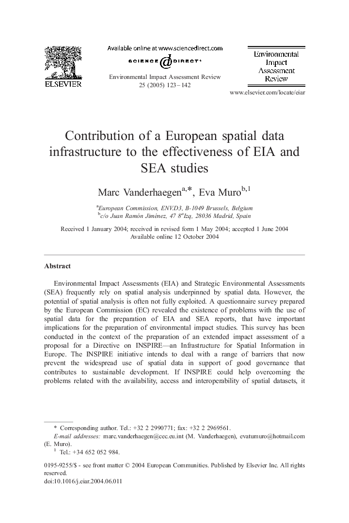 Contribution of a European spatial data infrastructure to the effectiveness of EIA and SEA studies