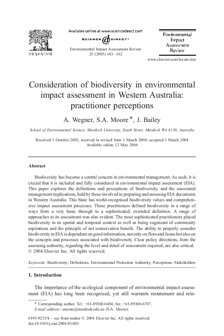 Consideration of biodiversity in environmental impact assessment in Western Australia: practitioner perceptions