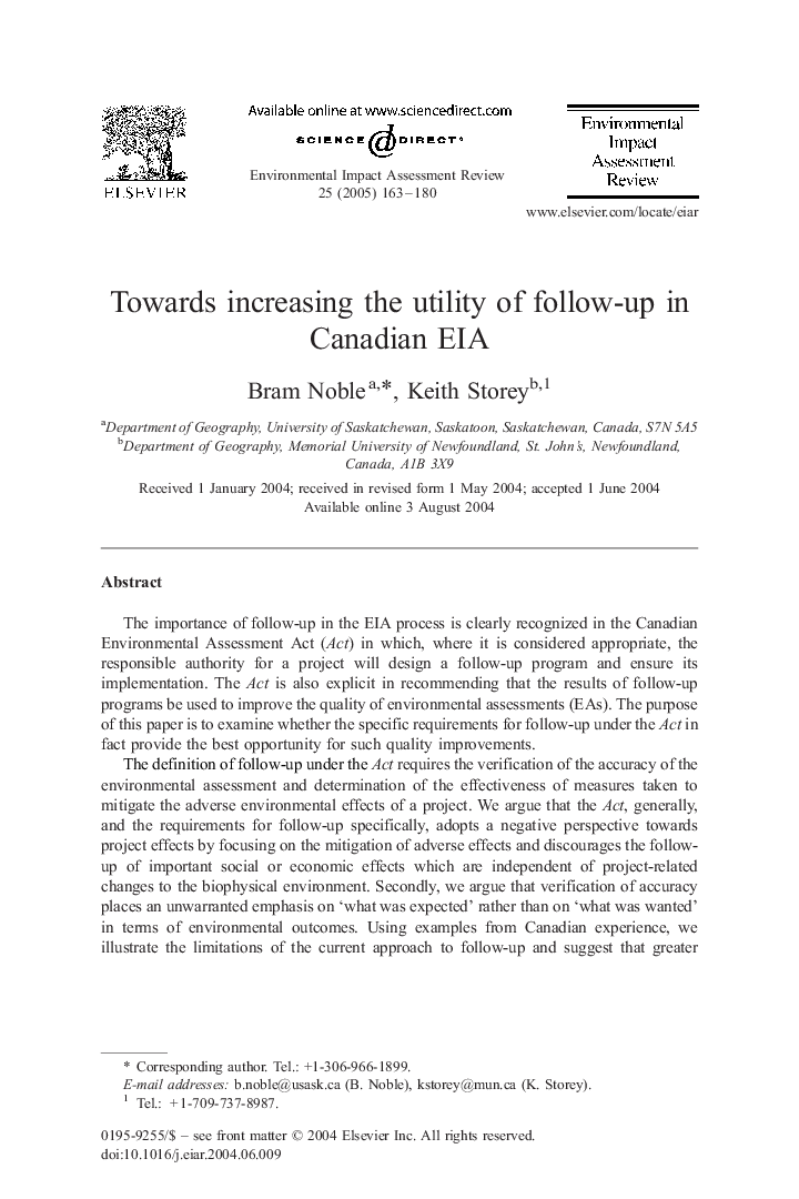 Towards increasing the utility of follow-up in Canadian EIA