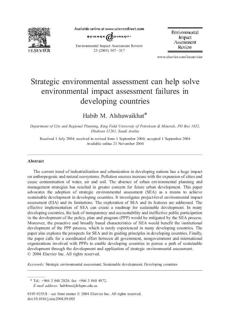 Strategic environmental assessment can help solve environmental impact assessment failures in developing countries