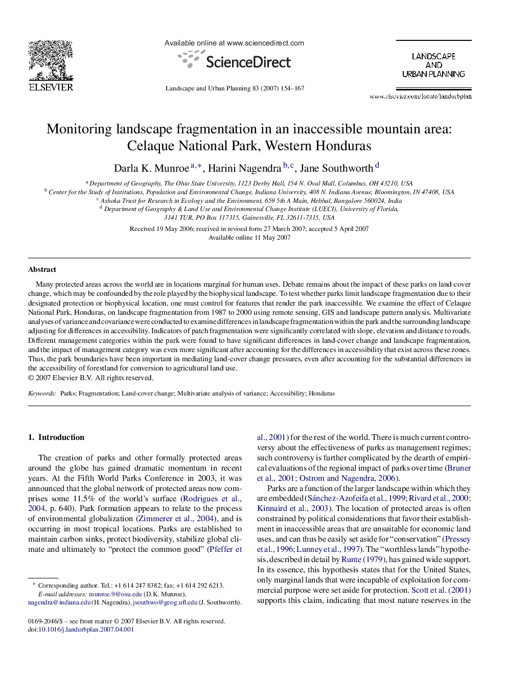 عکس صفحه اول مقاله: Monitoring landscape fragmentation in an inaccessible mountain area: Celaque National Park, Western Honduras Monitoring landscape fragmentation in an inaccessible mountain area: Celaque National Park, Western Honduras