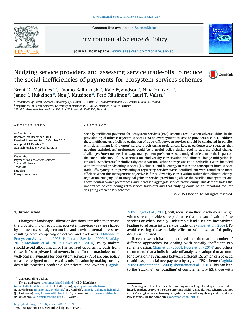 Nudging service providers and assessing service trade-offs to reduce the social inefficiencies of payments for ecosystem services schemes