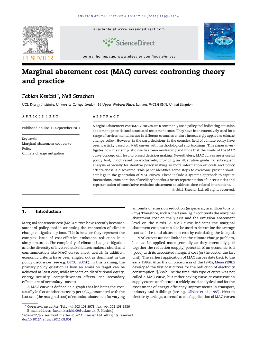 Marginal abatement cost (MAC) curves: confronting theory and practice