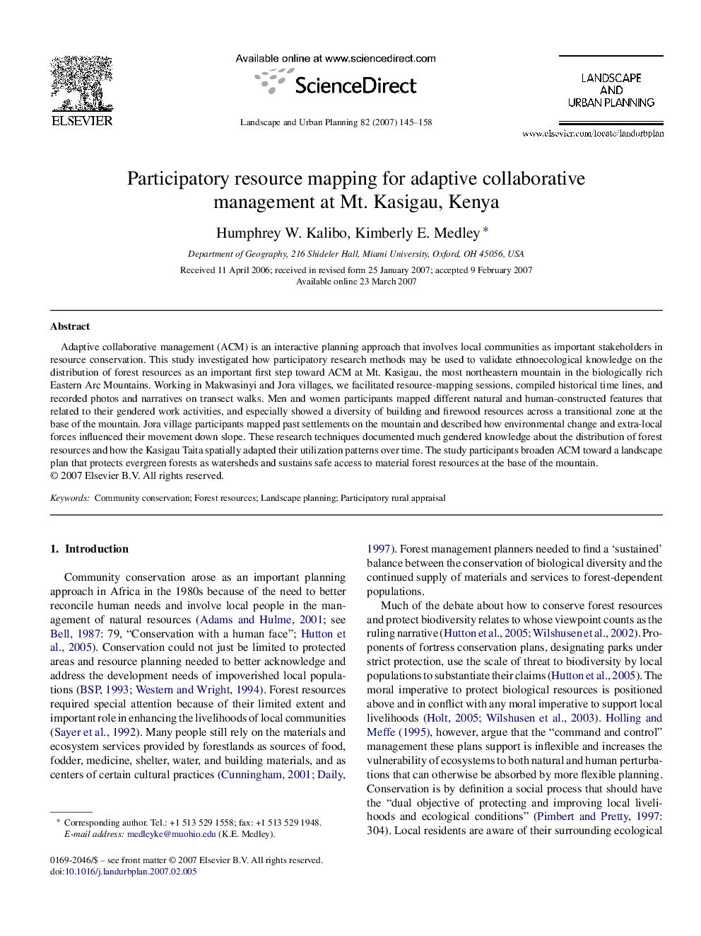 Participatory resource mapping for adaptive collaborative management at Mt. Kasigau, Kenya