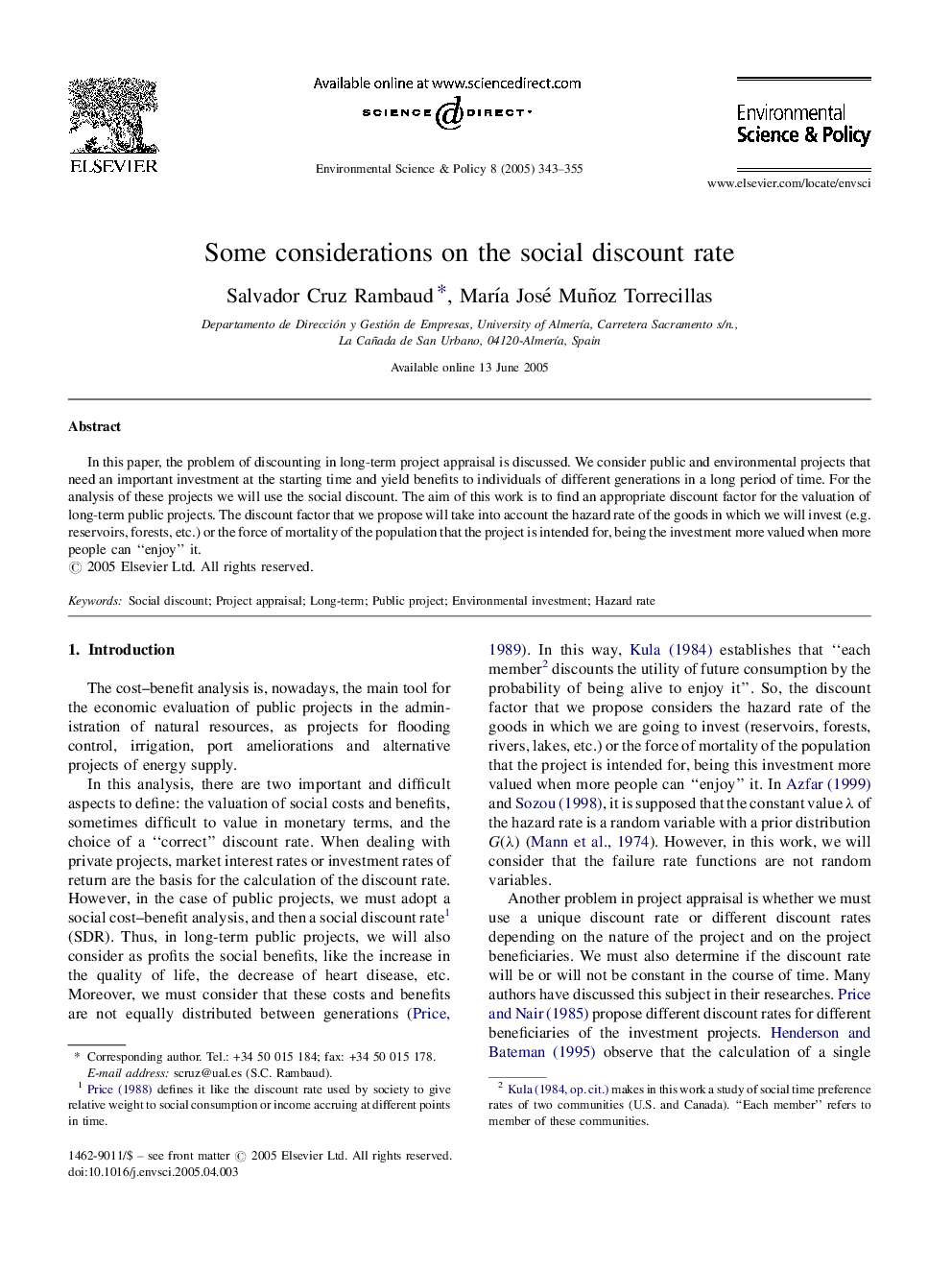 Some considerations on the social discount rate