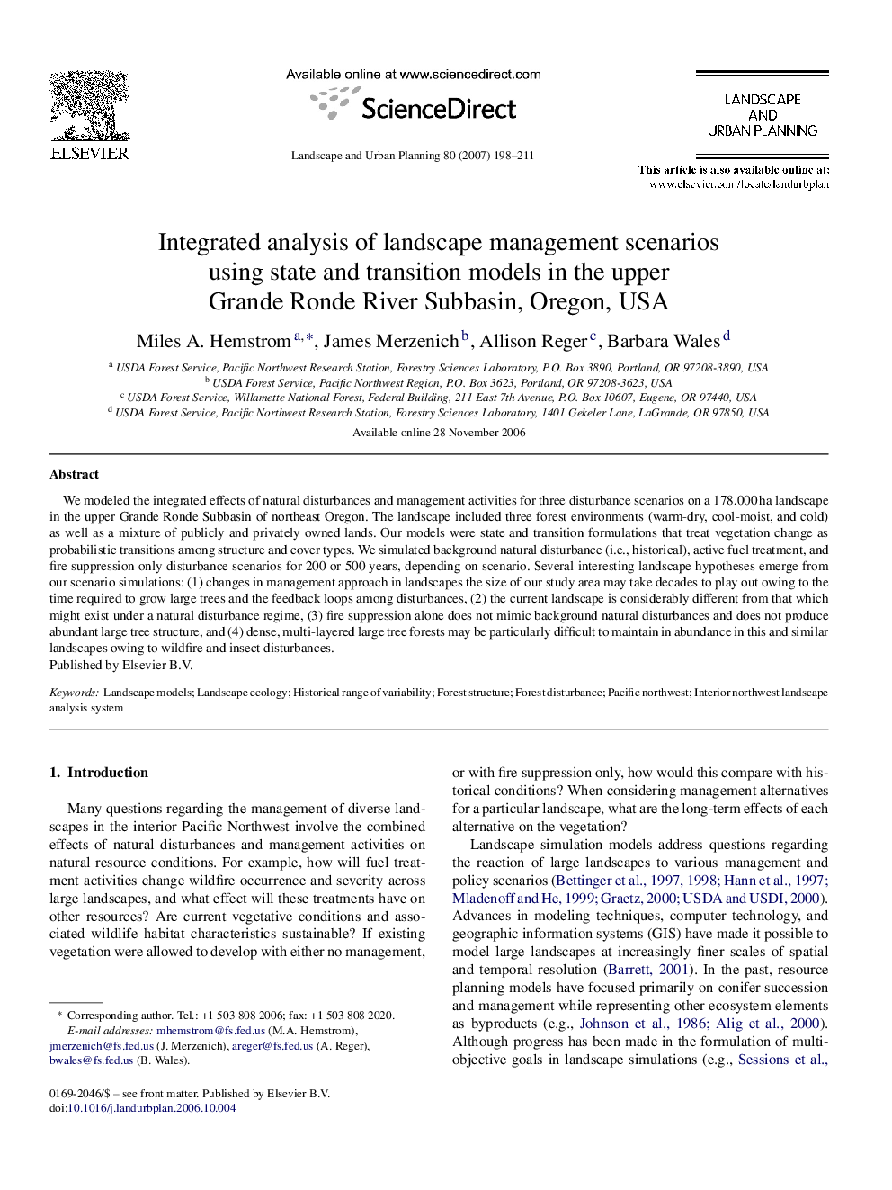 Integrated analysis of landscape management scenarios using state and transition models in the upper Grande Ronde River Subbasin, Oregon, USA