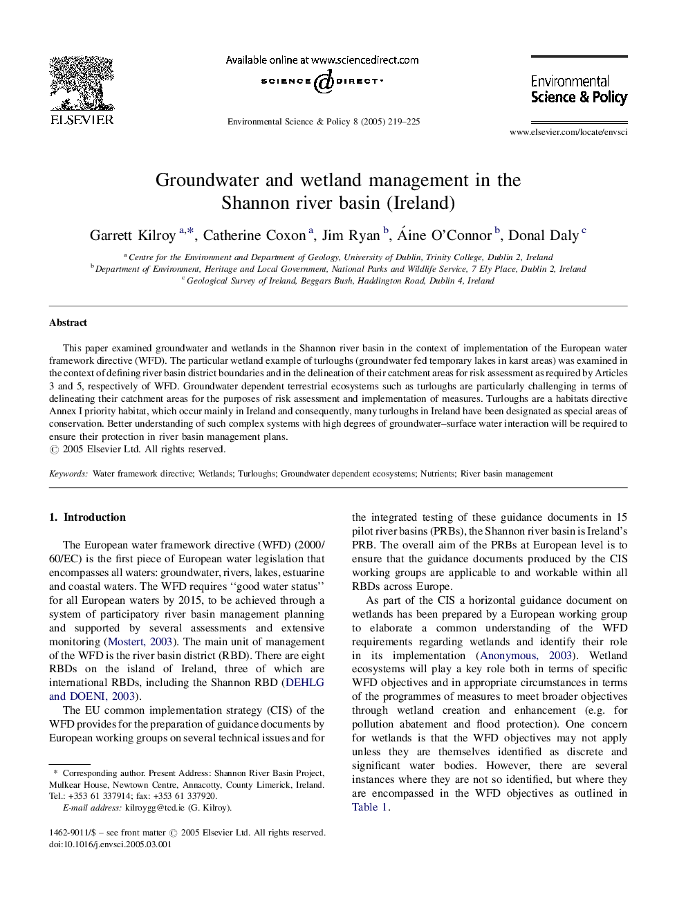 Groundwater and wetland management in the Shannon river basin (Ireland)