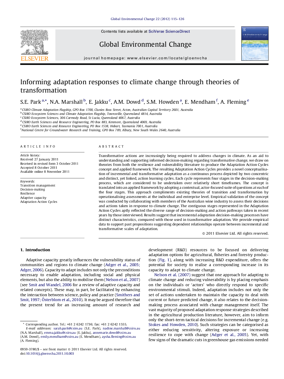 Informing adaptation responses to climate change through theories of transformation